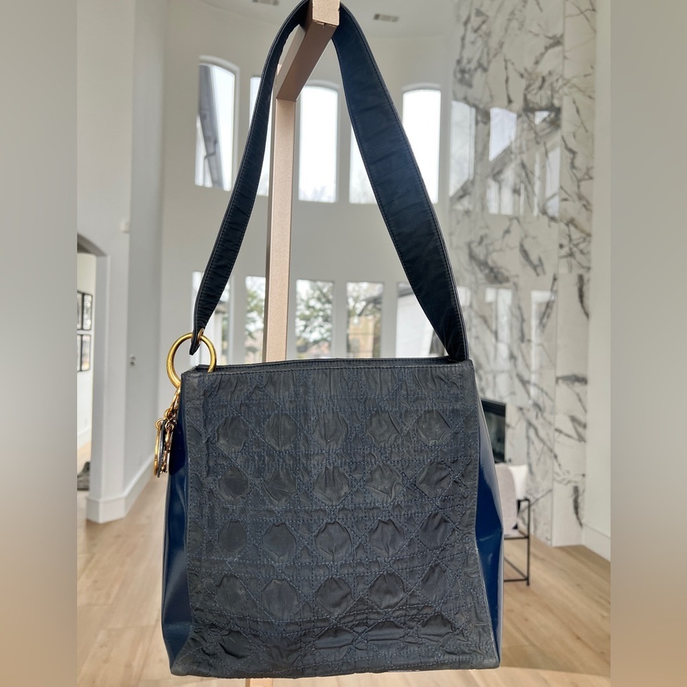 Christian Dior Cannage Quilted Navy Shoulder Bag